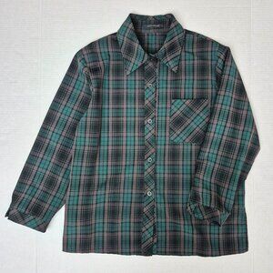 Elie Tahari Womens Sz M Plaid Blouse Top Button Down 3/4 Sleeve Green, Beige